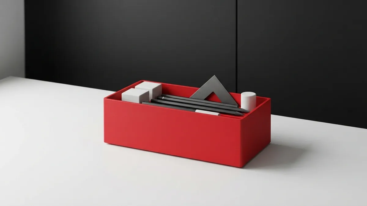 Crimson container with neat graphite and white forms, representing a well-managed plugin set