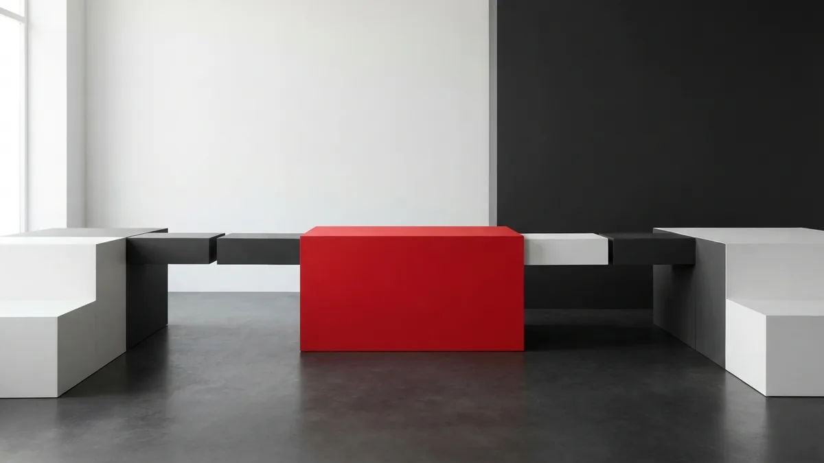 White and graphite paths joined by a vivid red block to show a platform choice